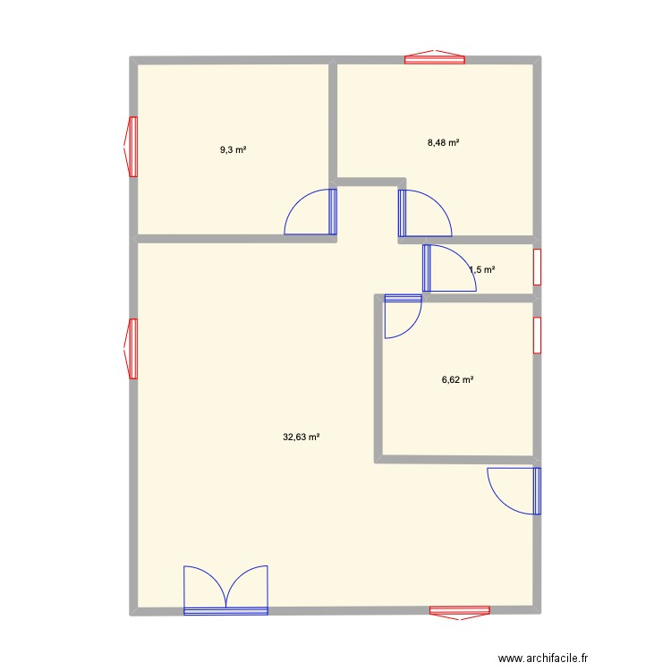 Maison . Plan de 5 pièces et 59 m2