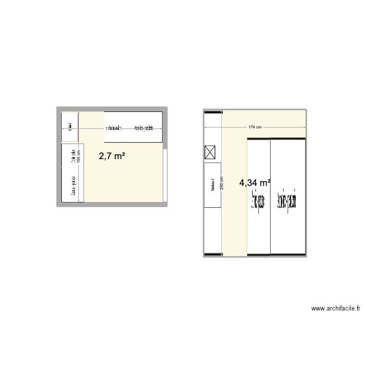 Dressing Extension. Plan de 2 pièces et 7 m2