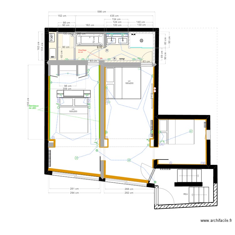 Sibony - Hennequeville RDJ proposition 9 Elec côté. Plan de 1 pièce et 9 m2