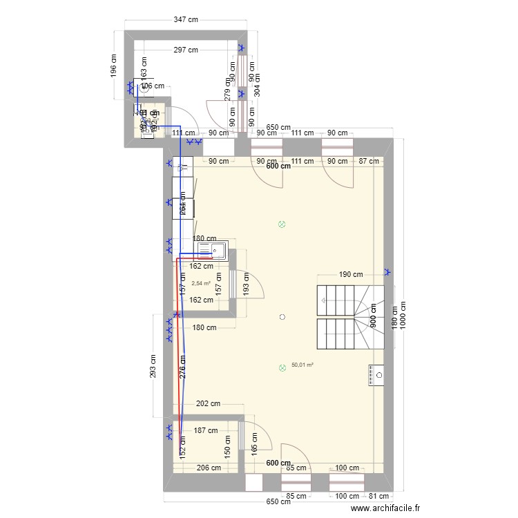 Winenne 454. Plan de 3 pièces et 53 m2