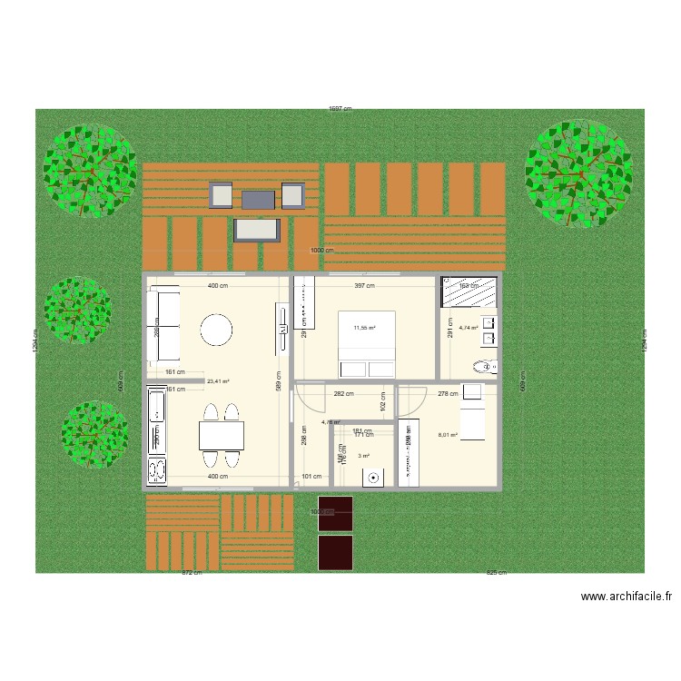 lodge 60M2. Plan de 6 pièces et 55 m2