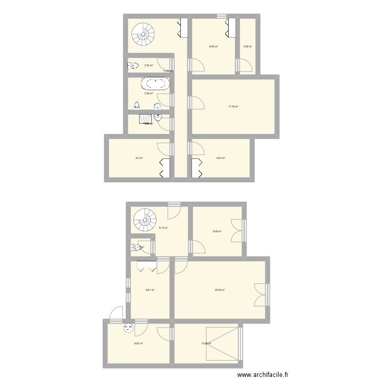 Maison 1. Plan de 16 pièces et 145 m2