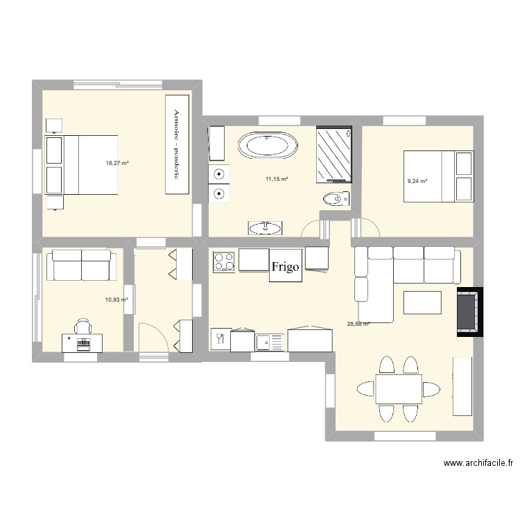 chalet. Plan de 5 pièces et 76 m2