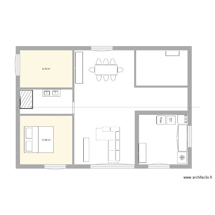 BROUILLON. Plan de 2 pièces et 21 m2