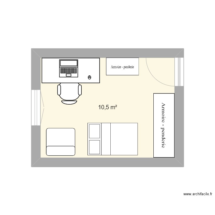 bureau. Plan de 1 pièce et 11 m2