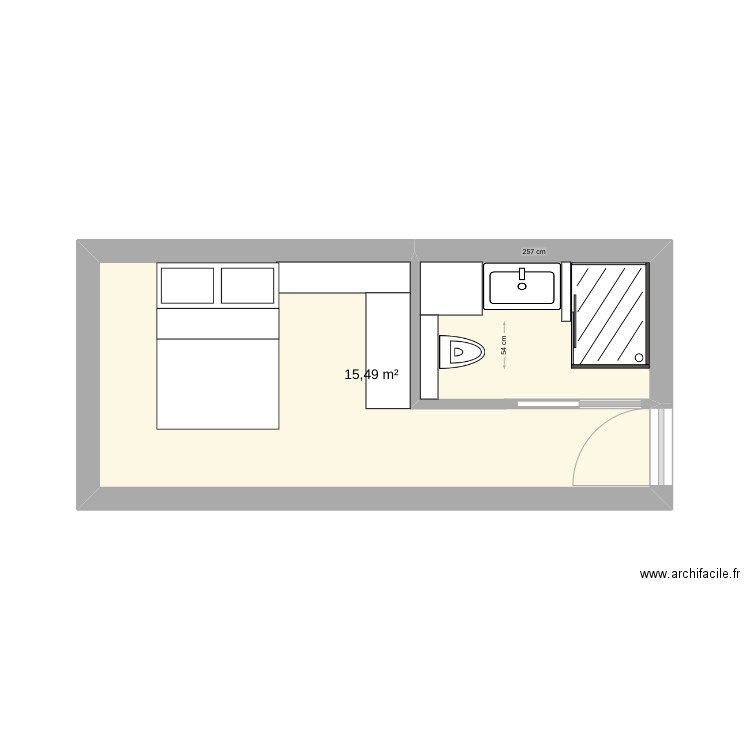 PLAN CHAMBRE TYPE BELLUNE V2. Plan de 1 pièce et 15 m2