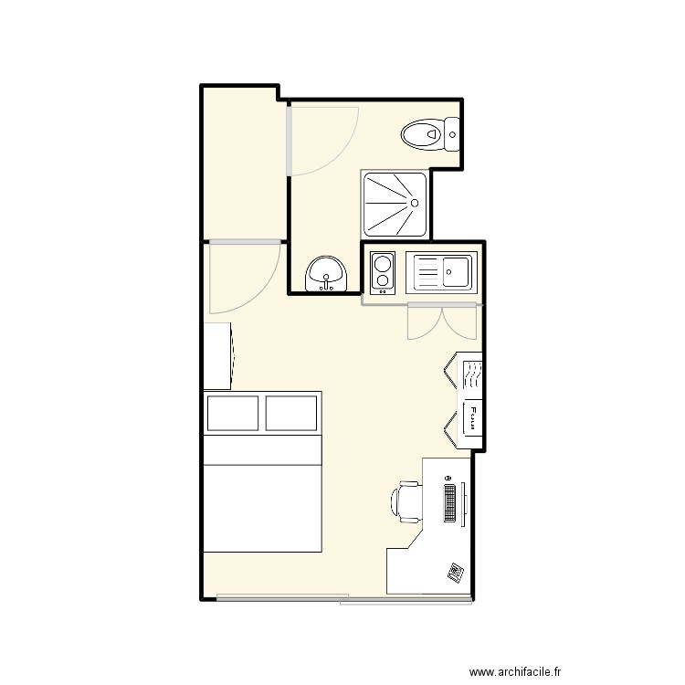 Studio. Plan de 4 pièces et 18 m2