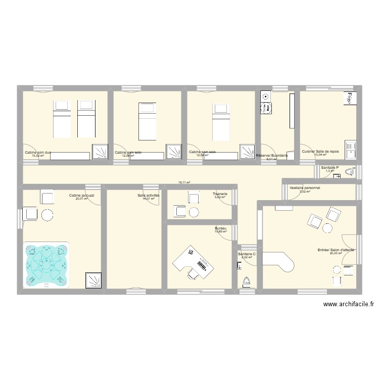 Institut Meg (Construction). Plan de 14 pièces et 149 m2