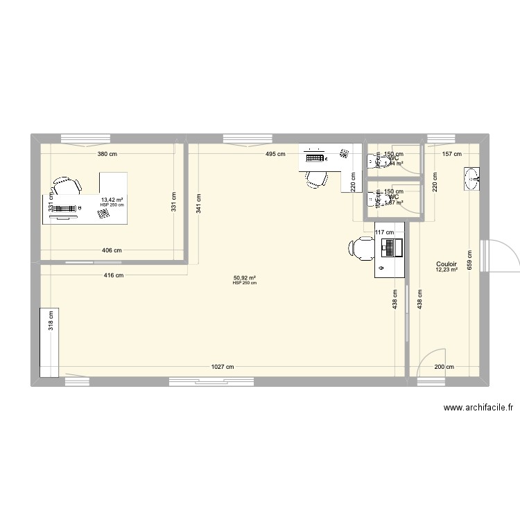 plan bureau. Plan de 5 pièces et 80 m2