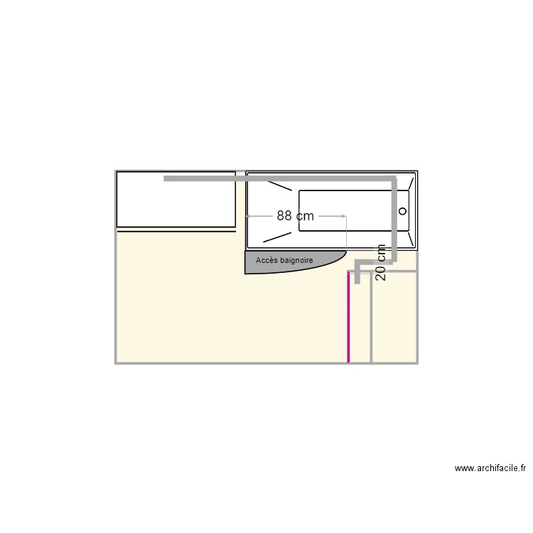 SDB. Plan de 3 pièces et 4 m2