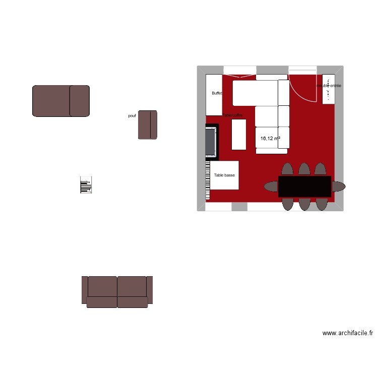 salon LH. Plan de 1 pièce et 16 m2