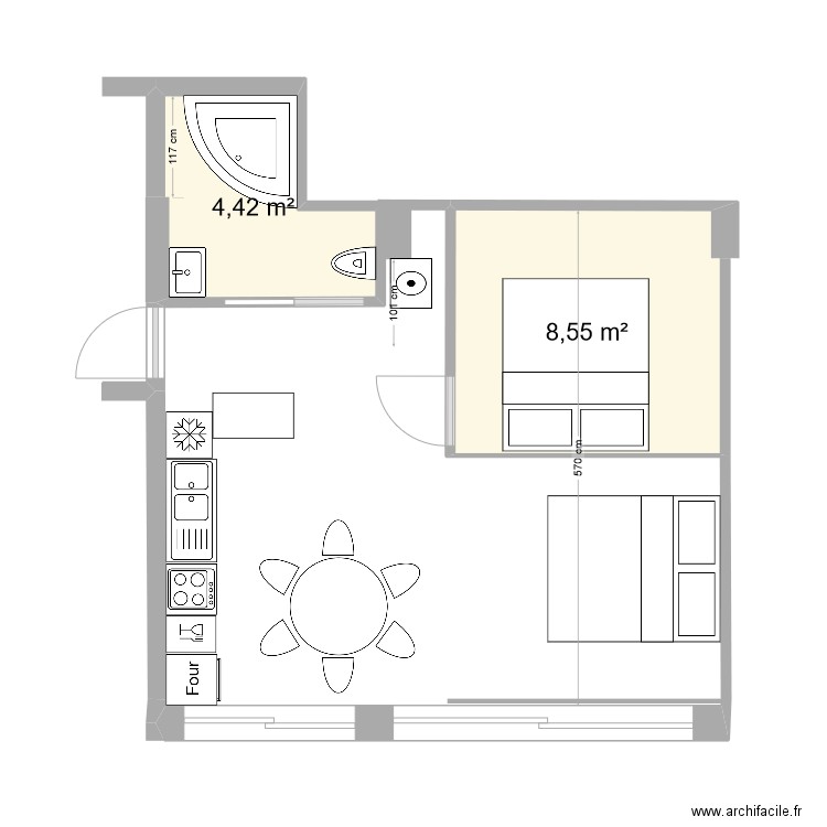 appart acc sb. Plan de 2 pièces et 13 m2