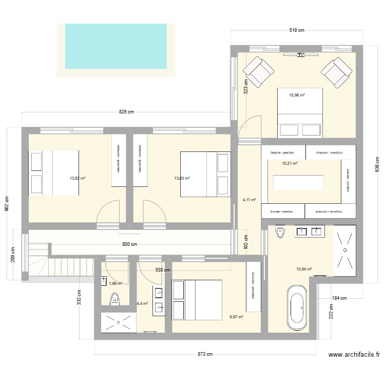 Yacha 4. Plan de 14 pièces et 188 m2