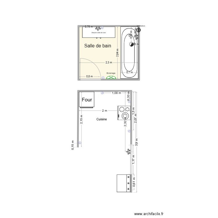 Rénovation Icogne. Plan de 1 pièce et 5 m2