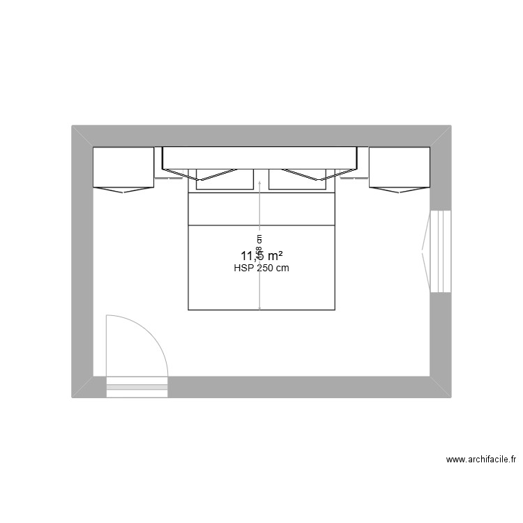 chambre. Plan de 1 pièce et 12 m2