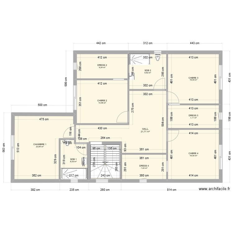 1 ETAGE ARRIERE. Plan de 11 pièces et 135 m2