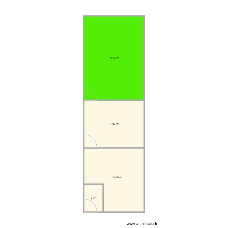 RDC. Plan de 4 pièces et 46 m2