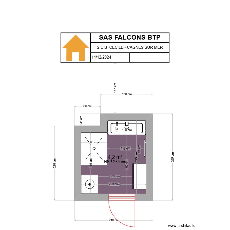 SDB CECILE. Plan de 1 pièce et 4 m2