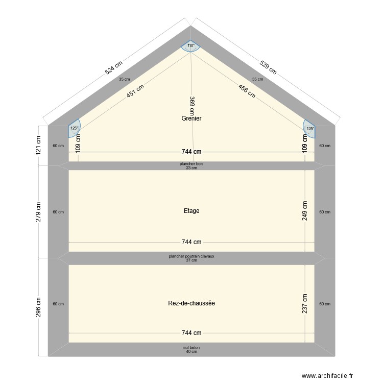 plan de coupe maison. Plan de 3 pièces et 54 m2