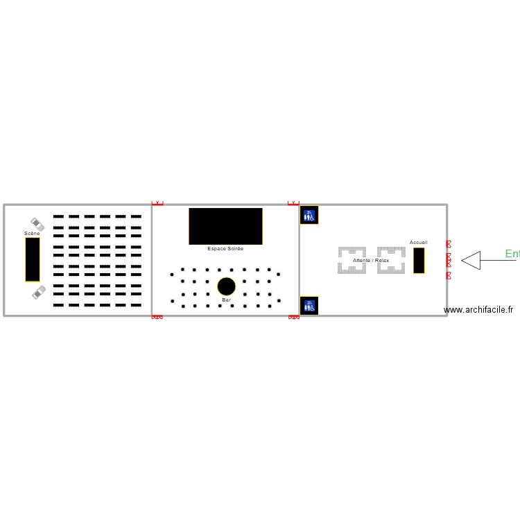 Hall A. Plan de 3 pièces et 3600 m2