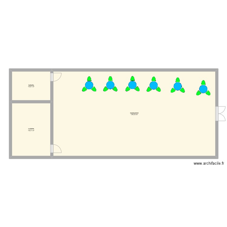 restau1. Plan de 3 pièces et 159 m2