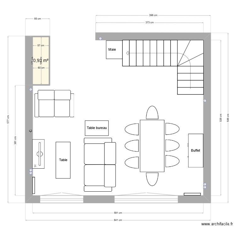 salon 1 version Hugo. Plan de 1 pièce et 1 m2