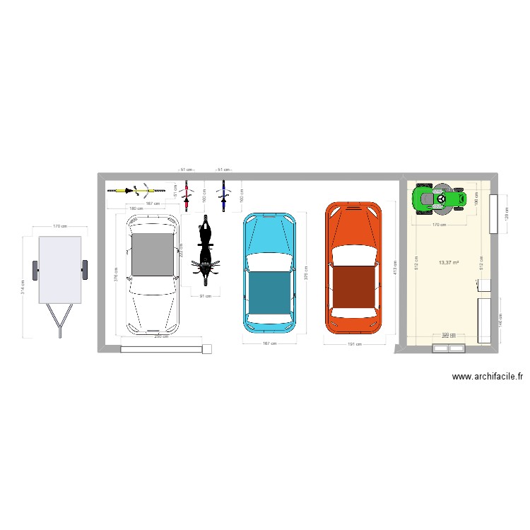 garage. Plan de 1 pièce et 13 m2