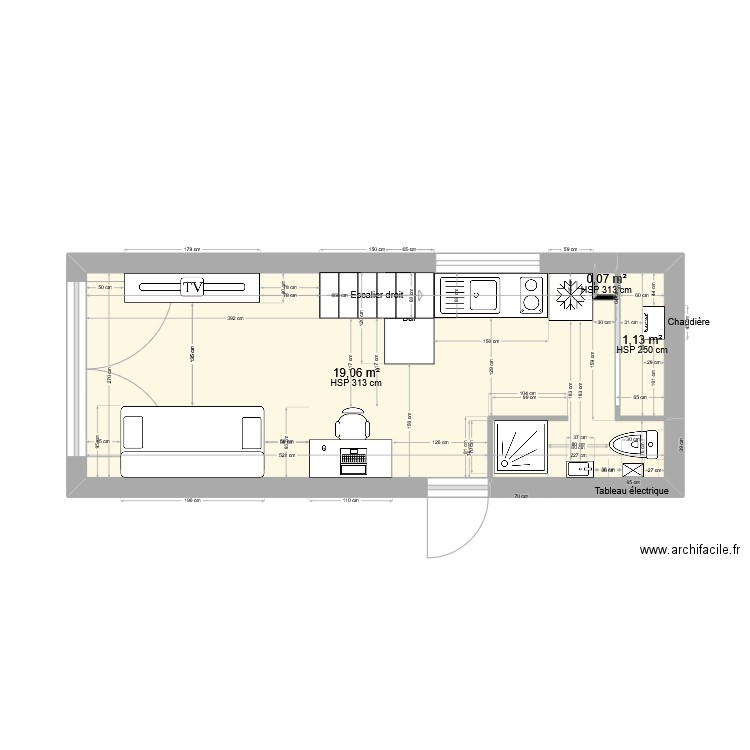 Studio Garage. Plan de 3 pièces et 20 m2