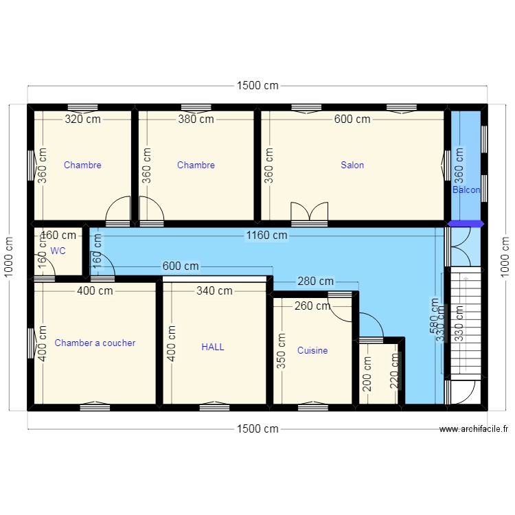 PLAN ETAGE 15X10. Plan de 13 pièces et 128 m2