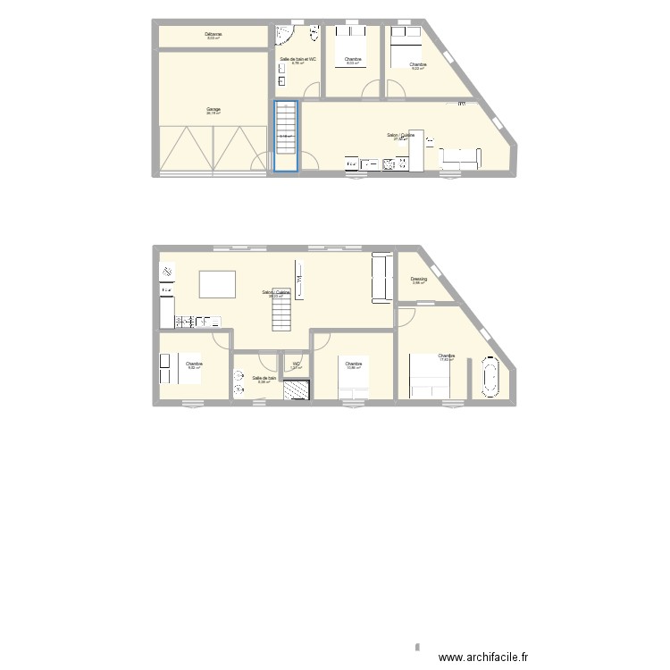 Cenon. Plan de 14 pièces et 174 m2