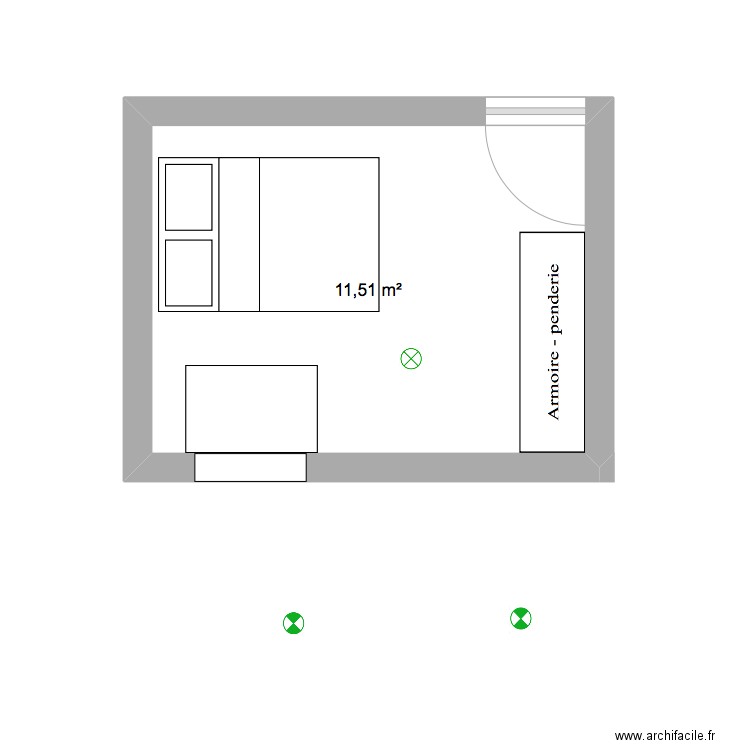 Chambre Lou. Plan de 1 pièce et 12 m2