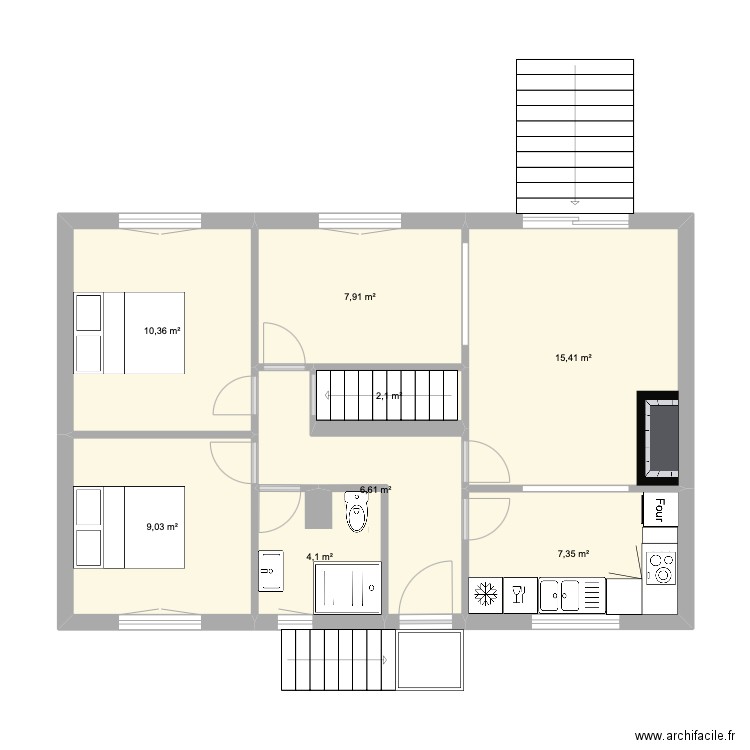 St Gilles. Plan de 8 pièces et 63 m2