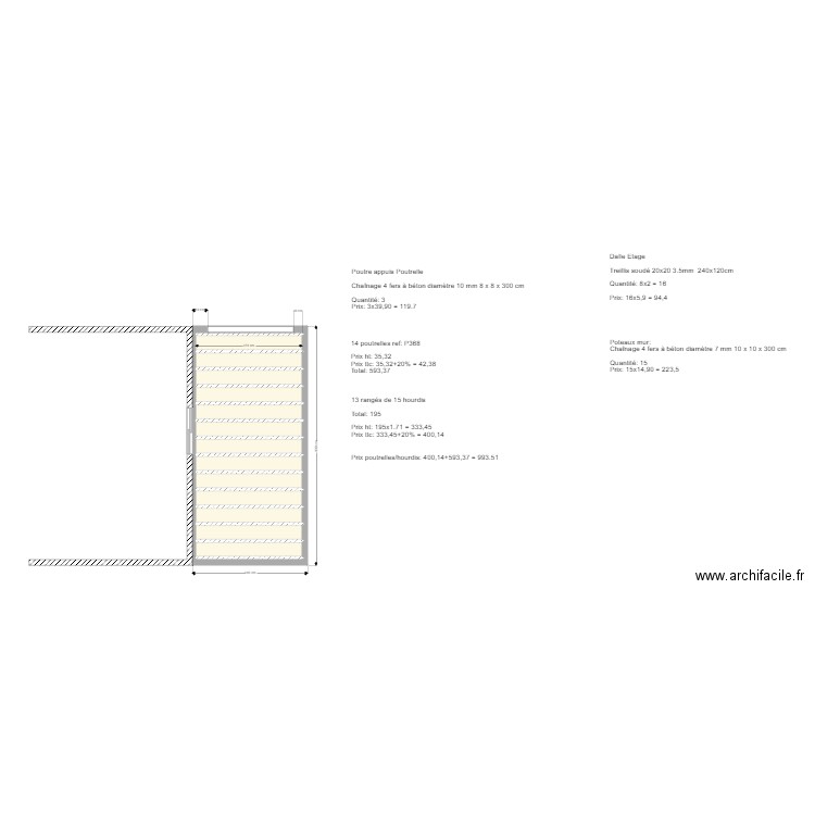 Extention terrasse. Plan de 14 pièces et 52 m2