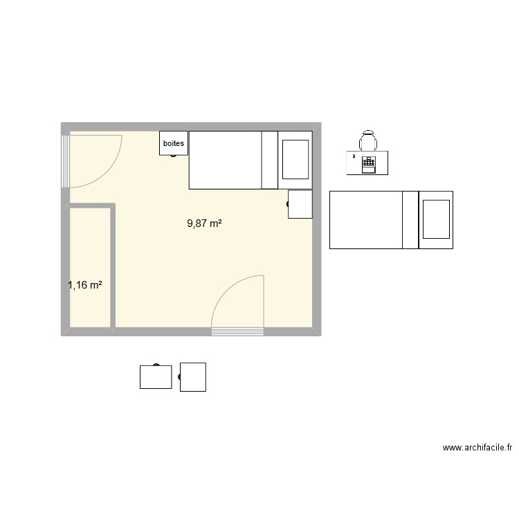 chambre nene. Plan de 2 pièces et 11 m2