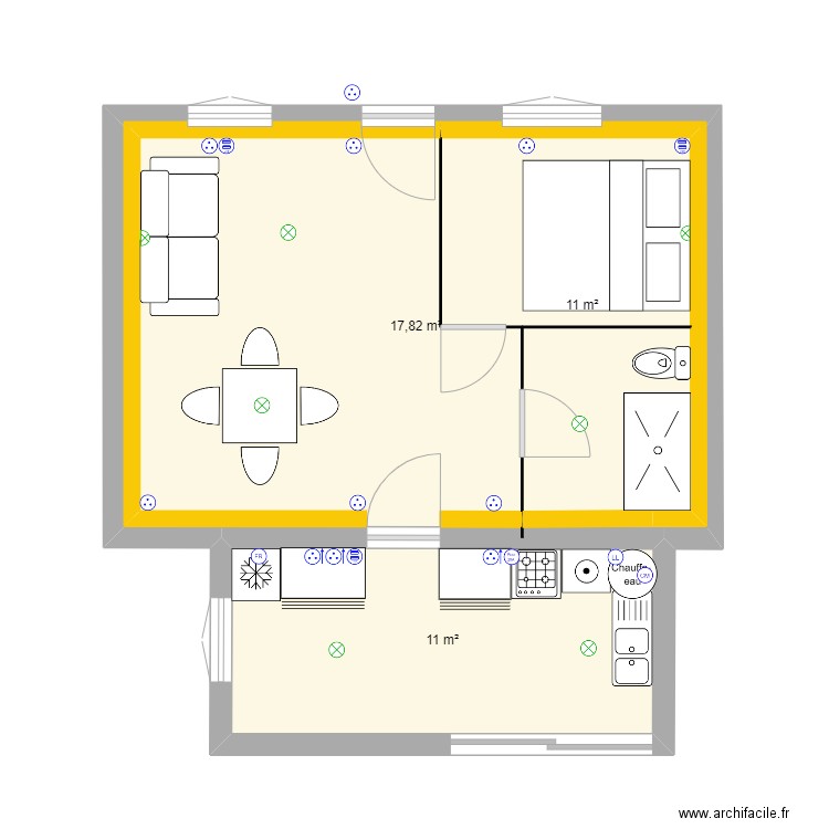 12ws.5. Plan de 3 pièces et 55 m2