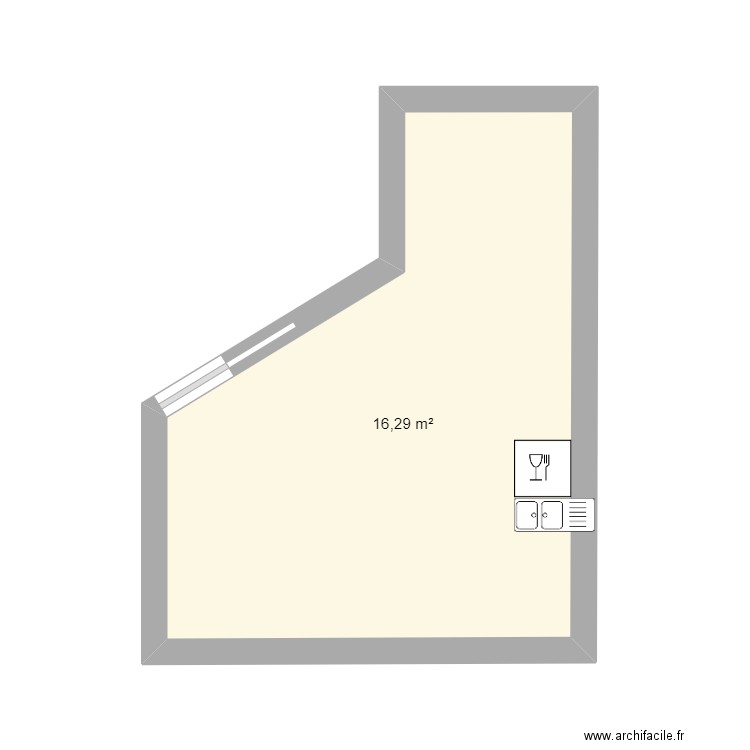 Neuville Cuisine. Plan de 1 pièce et 16 m2