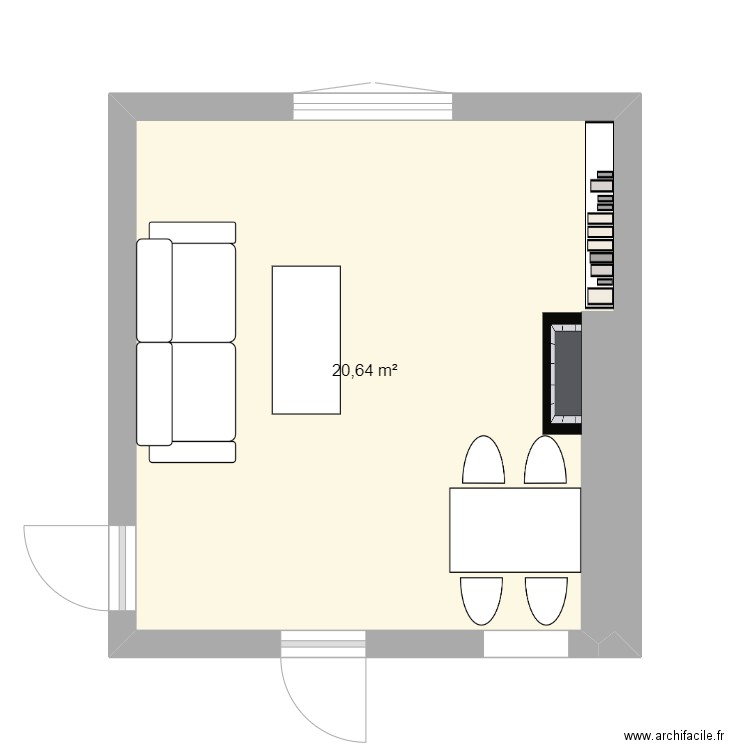 salon procès. Plan de 1 pièce et 21 m2