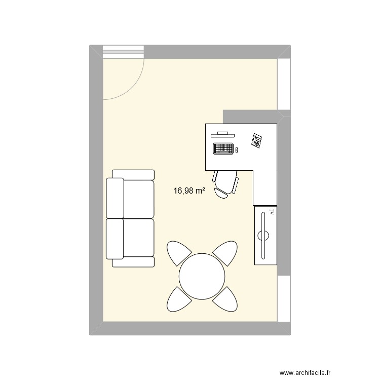 pieces de vie. Plan de 1 pièce et 17 m2