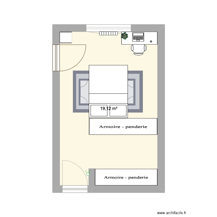 Chambre haut. Plan de 1 pièce et 19 m2