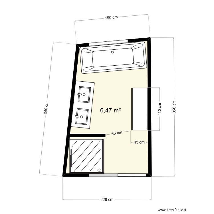 SDB02. Plan de 1 pièce et 6 m2