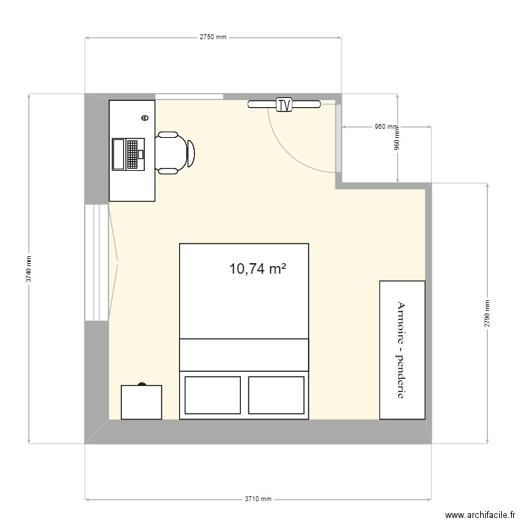 chloe. Plan de 1 pièce et 11 m2