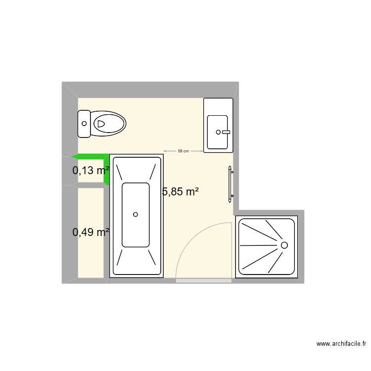 Révillion. Plan de 3 pièces et 6 m2