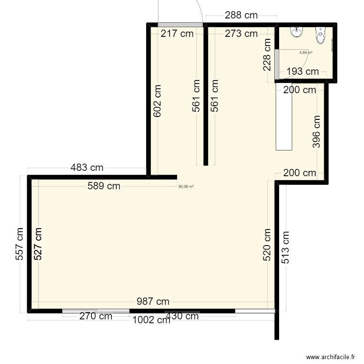 vekto. Plan de 2 pièces et 95 m2