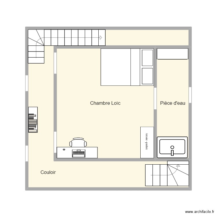 1er étage Attert. Plan de 3 pièces et 33 m2