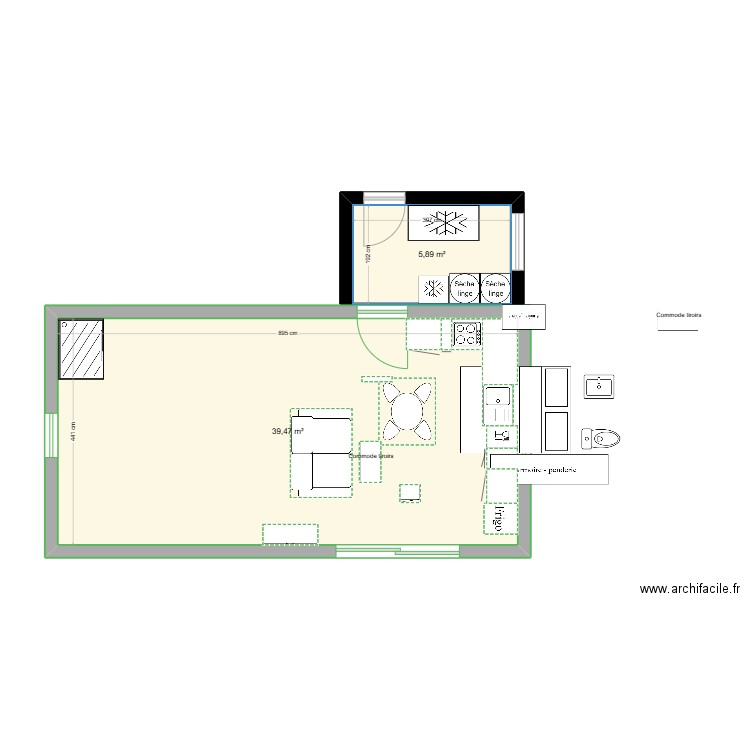 garage version 2. Plan de 2 pièces et 45 m2