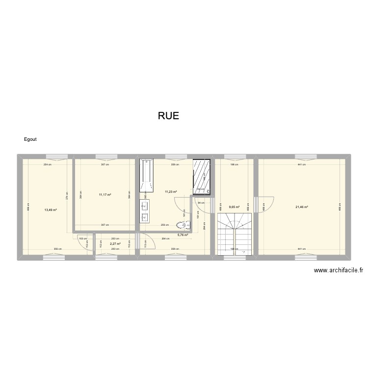 harnes 3 chambres. Plan de 7 pièces et 75 m2