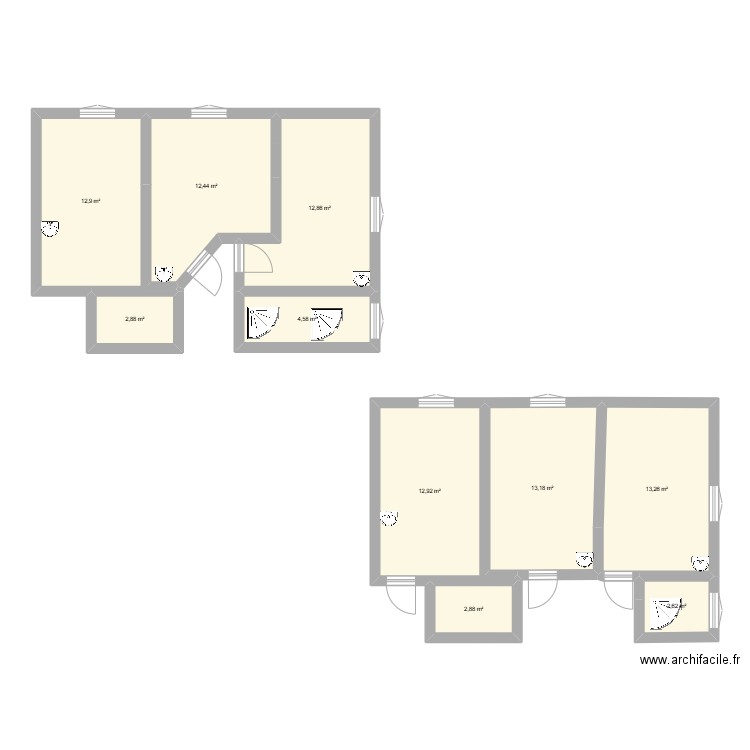 3 cellules. Plan de 10 pièces et 91 m2