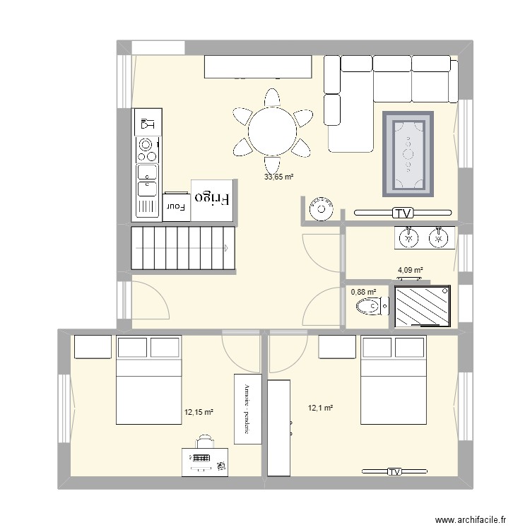 NIVEAU 1 COMPLET. Plan de 5 pièces et 63 m2