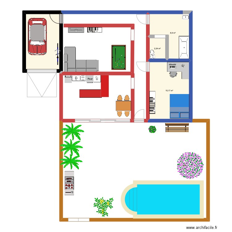 grende méson. Plan de 4 pièces et 39 m2