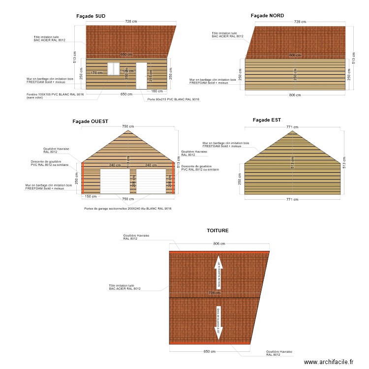 plan façade. Plan de 0 pièce et 0 m2